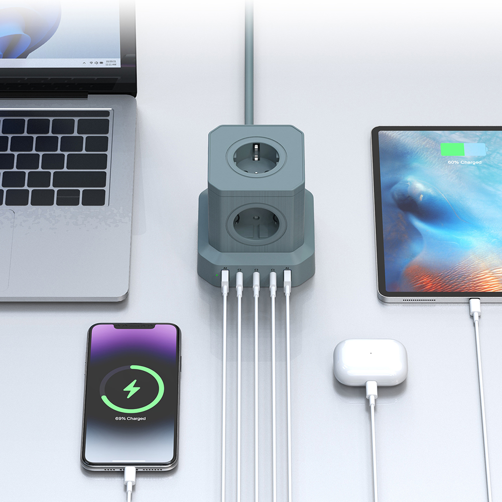 N배송 65W 노트북 초고속 고용량 밀리터리 캠핑 큐브 USB 멀티탭 5구, 2m, 1개 - 상세 이미지 5