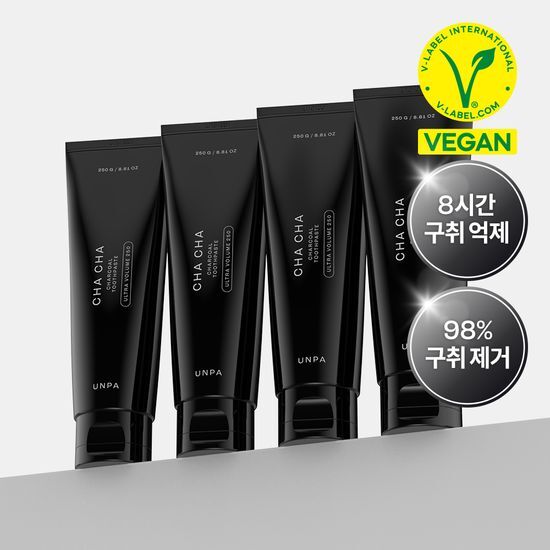 [1KG 메가팩] 언파 차차치약 차콜 250g 4개 1,000g 초대용량 세트 합성계면활성제 없는 치약 제품 이미지
