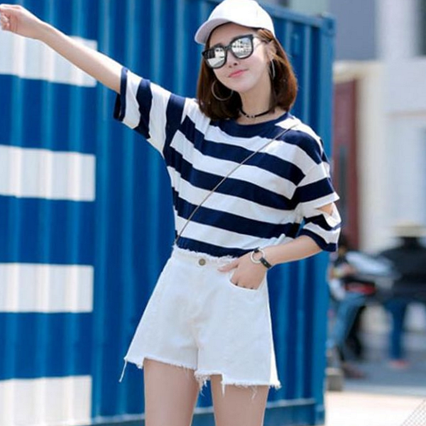 여자 컷팅 반바지 언발란스 여성 하이 웨스트 반바지 - 상품 이미지