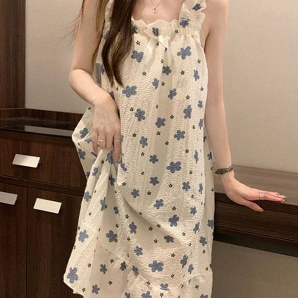 스퀘어넥 민소매 잠옷 원피스 나시 여자 여름 잠옷 - 상품 이미지