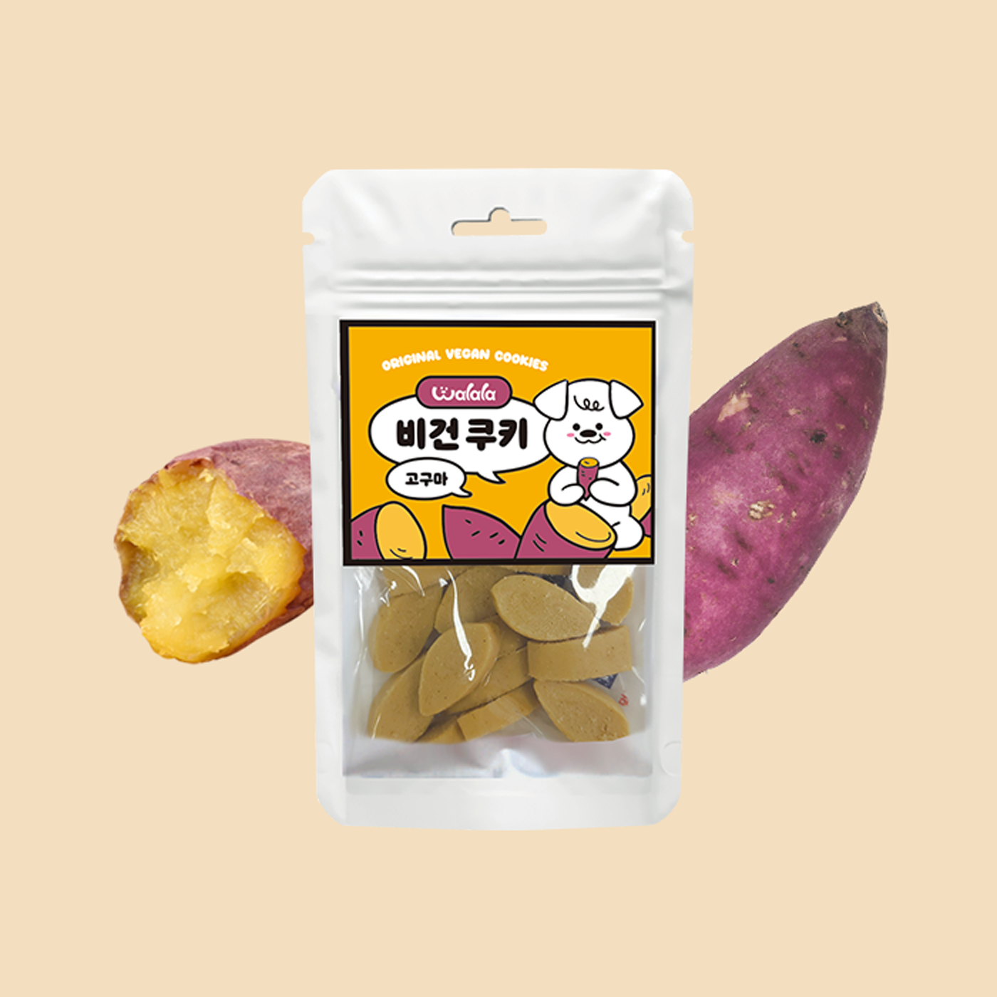 왈랄라 강아지 오리지널 저알러지 비건 쿠키 노즈워크 간식 고구마, 40g, 1개 - 상품 이미지