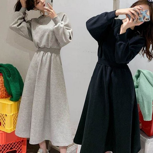 루즈핏 여성 맨투맨 원피스 데일리 허리 쏙 원피스 - 상품 이미지