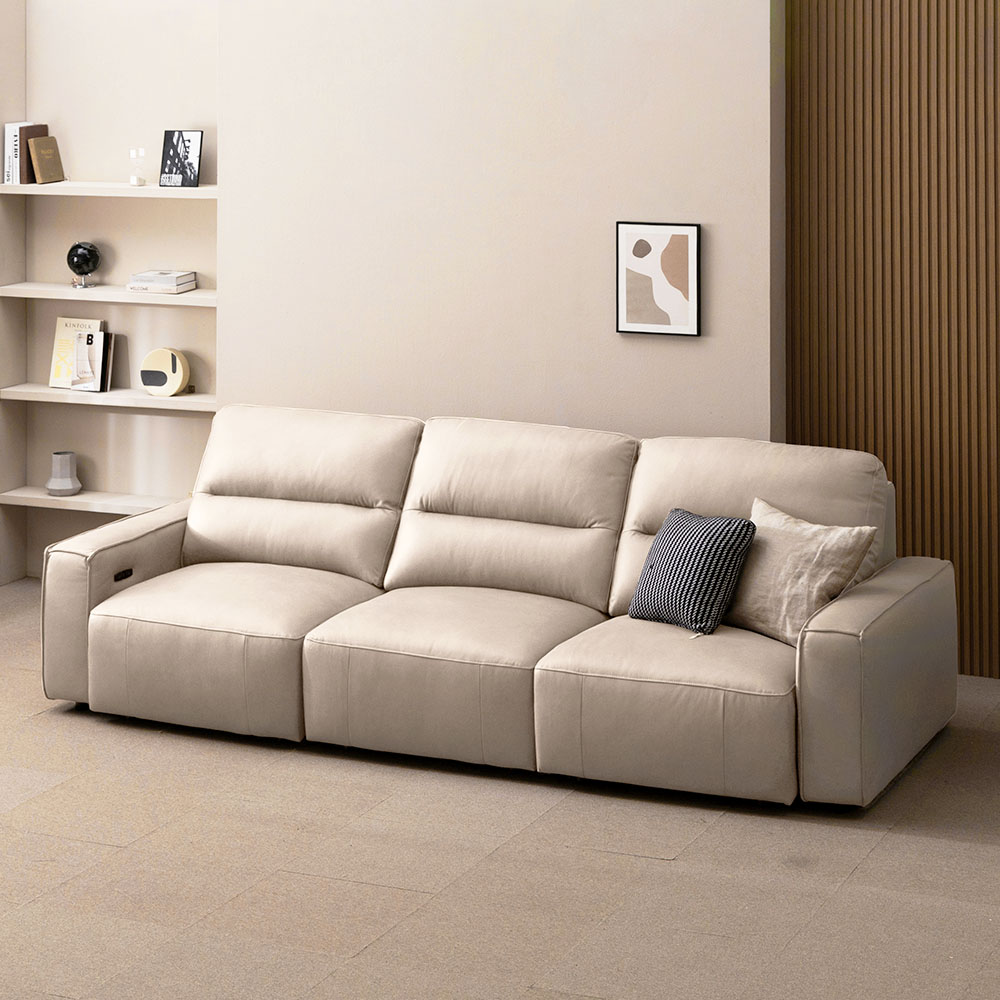 [NEW COLOR] 헤르짐머 메이븐 전동 리클라이너 슬라이드 모션 베드 천연 가죽 소파 스툴미포함, 아이보리, 4인용