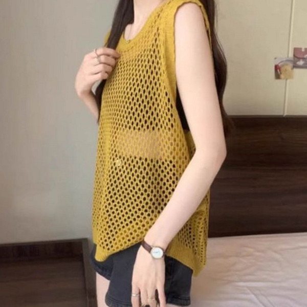 루즈핏 여자 민소매 조끼 데일리베스트 여성 시스루 조끼 - 상품 이미지