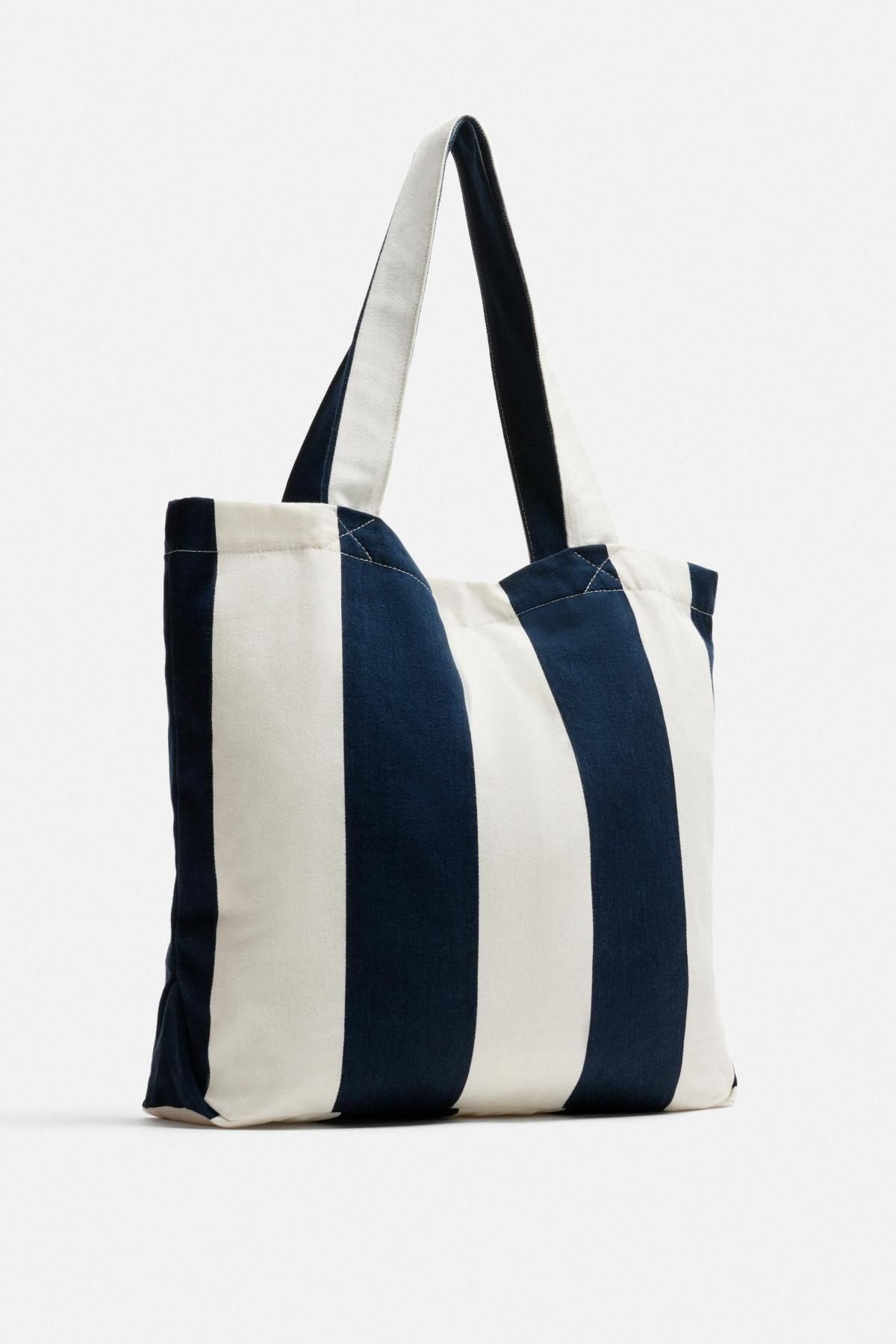 자라 스트라이프 캔버스 에코 토트백 WOVEN SHOPPER BAG 3306/620 BLUE - 상세 이미지 5
