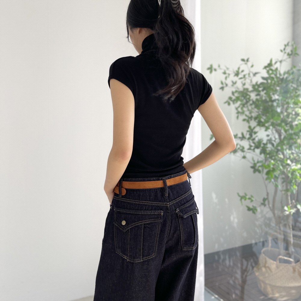 여성기모청바지 하이웨스트 겨울 여자 와이드팬츠 통바지 진청 논페이드 생지데님 버튼롤업진 이미지 7