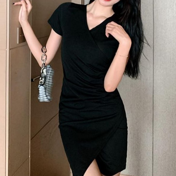 데일리 여성 브이넥 원피스 하객룩 여성 블랙 원피스 며느리룩 - 메인 이미지