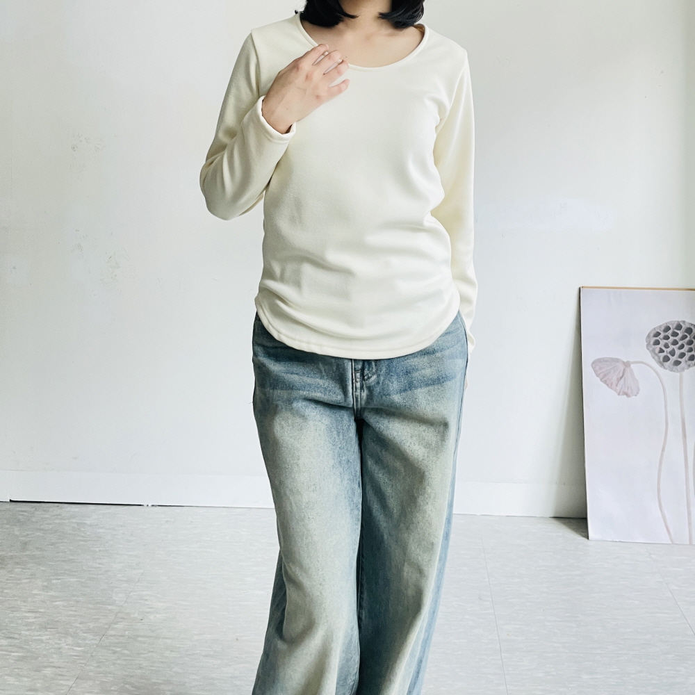 밍크 융기모 기본티셔츠 여성 유넥 무지 이너 레이어드 티셔츠 이미지 3