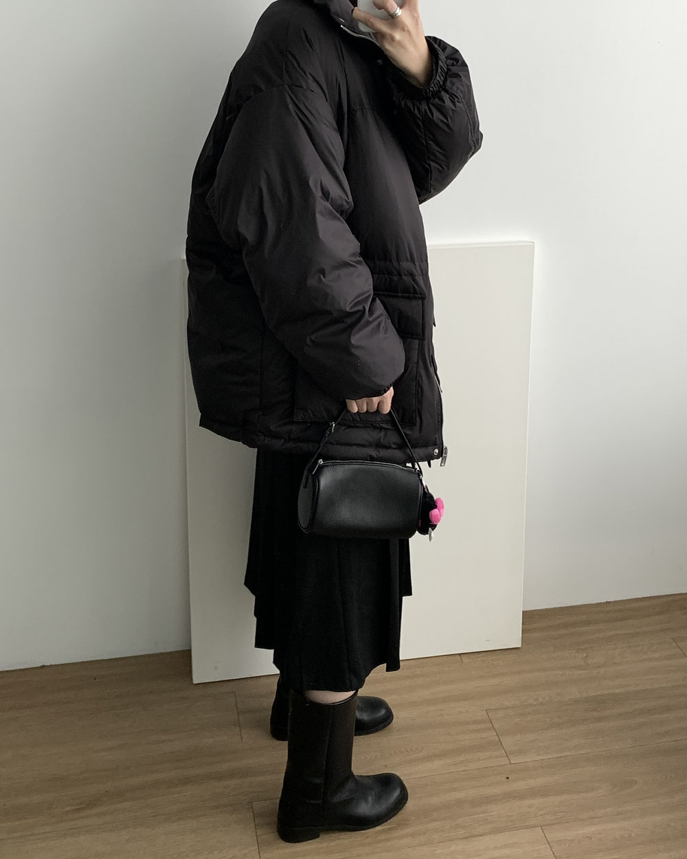 소프티 하프패딩 덕다운 안감후리스 허리스트링 가벼운 패딩 웨어링무드 (2c) - 상세 이미지 3
