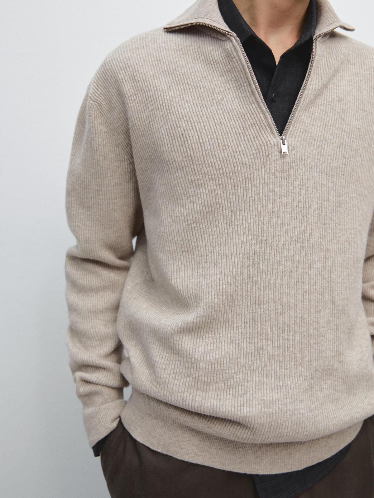 마시모두띠 울 혼방 모크넥 집업 니트 스웨터 1088/238 SAND BROWN - 상세 이미지 5