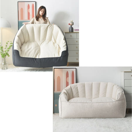 거실 원룸 인테리어 집 꾸미기 2인 넓은 쿠션 빈백 소파 (베이지 황색)