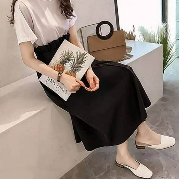 데일리 반팔 롱 스커트 세트 티셔츠 여성 반팔 - 상품 이미지