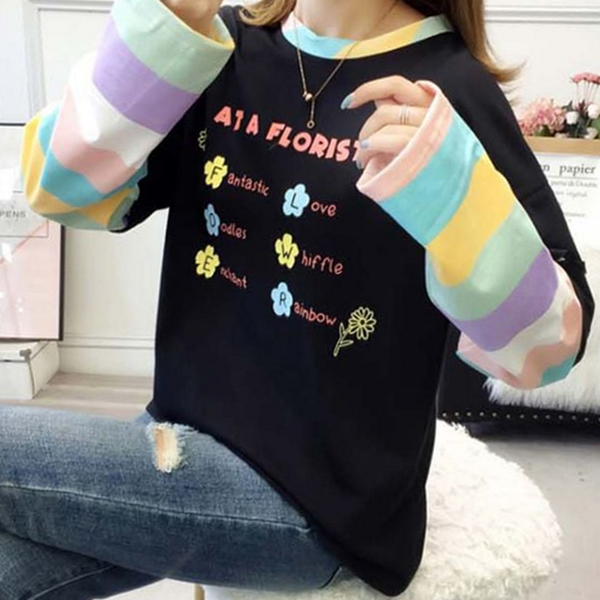 데일리 여자 맨투맨 티 캐주얼 여성 무지개 맨투맨 - 상품 이미지