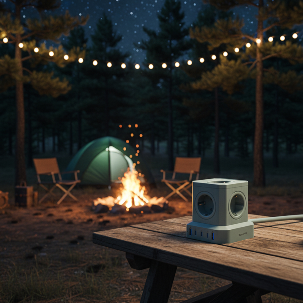 N배송 65W 노트북 초고속 고용량 밀리터리 캠핑 큐브 USB 멀티탭 5구, 2m, 1개 - 상세 이미지 3