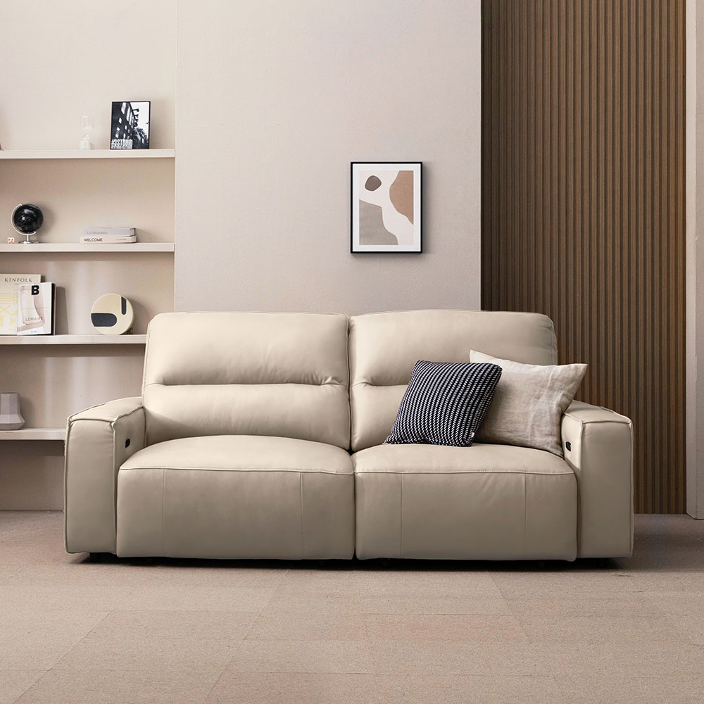 [NEW COLOR] 헤르짐머 메이븐 전동 리클라이너 슬라이드 모션 베드 천연 가죽 소파 스툴미포함, 아이보리, 3인용