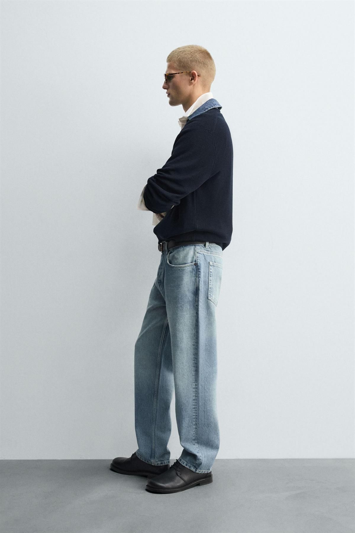 자라 데님카라 콤비 테크니컬 니트 긴팔 폴로셔츠 6674/325 NAVY BLUE - 상세 이미지 5