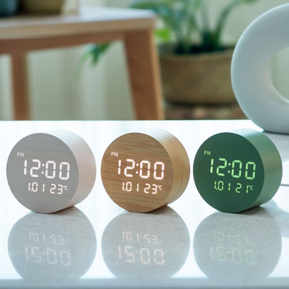무소음 LED 탁상 전자 시계 우드 인테리어 공부방 수험생 침실 시계 이미지 6