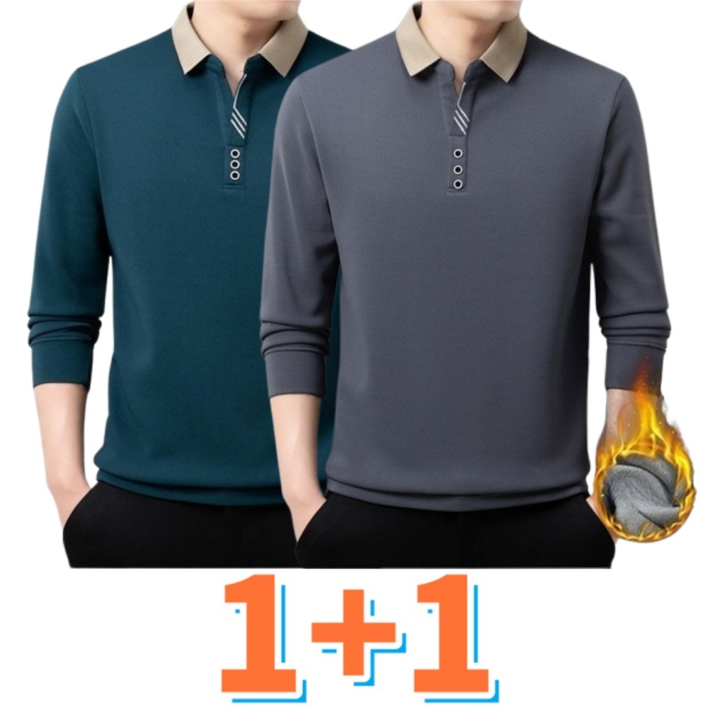 가을 겨울 긴팔 카라티 남자 기모 비즈니스 캐주얼 상의 1+1 - 상품 이미지