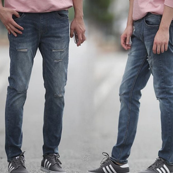 밴딩 남자 스키니 청바지 데미지 남자 스판 청바지 사계절 - 메인 이미지