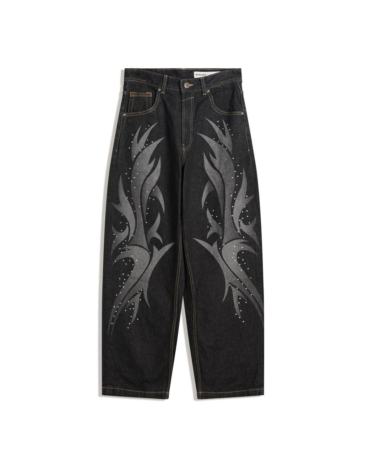 버쉬카 레이저 프린트 아트워크 배기핏 데님 팬츠 5387/352 DARK GREY - 상세 이미지 3