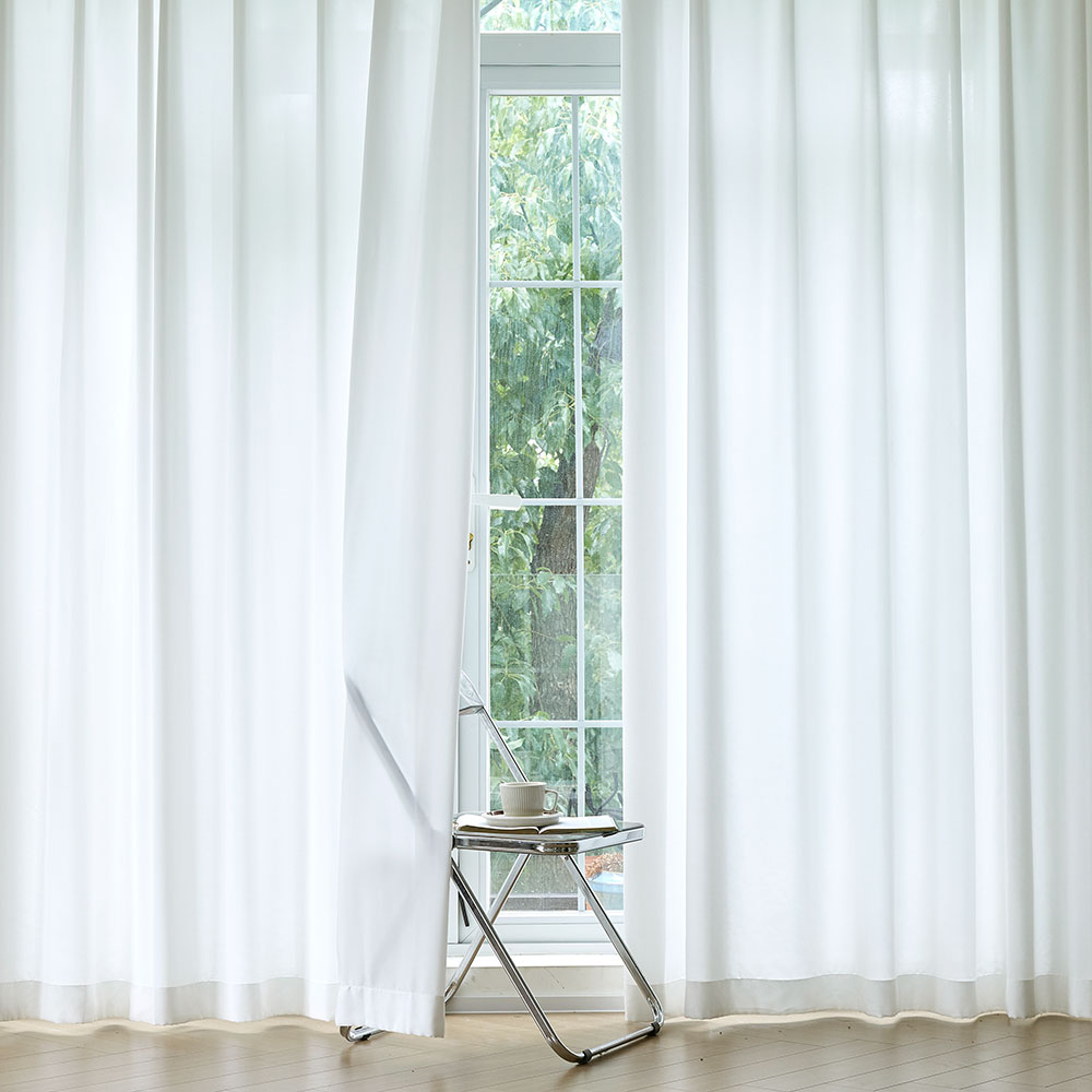 사라하우스 비침없는 밀크화이트 쉬폰 차르르 커튼 봉집형 속커튼 130cm