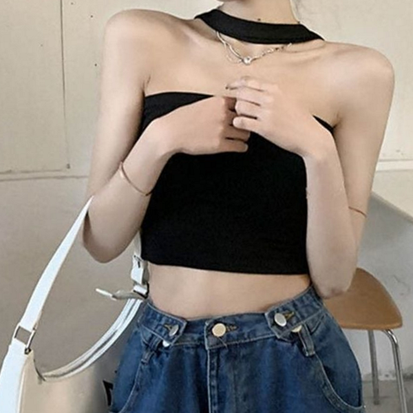 데일리룩 여성 홀터넥 나시 폴리에스터 여자 홀터넥 나시 민소매 - 상품 이미지