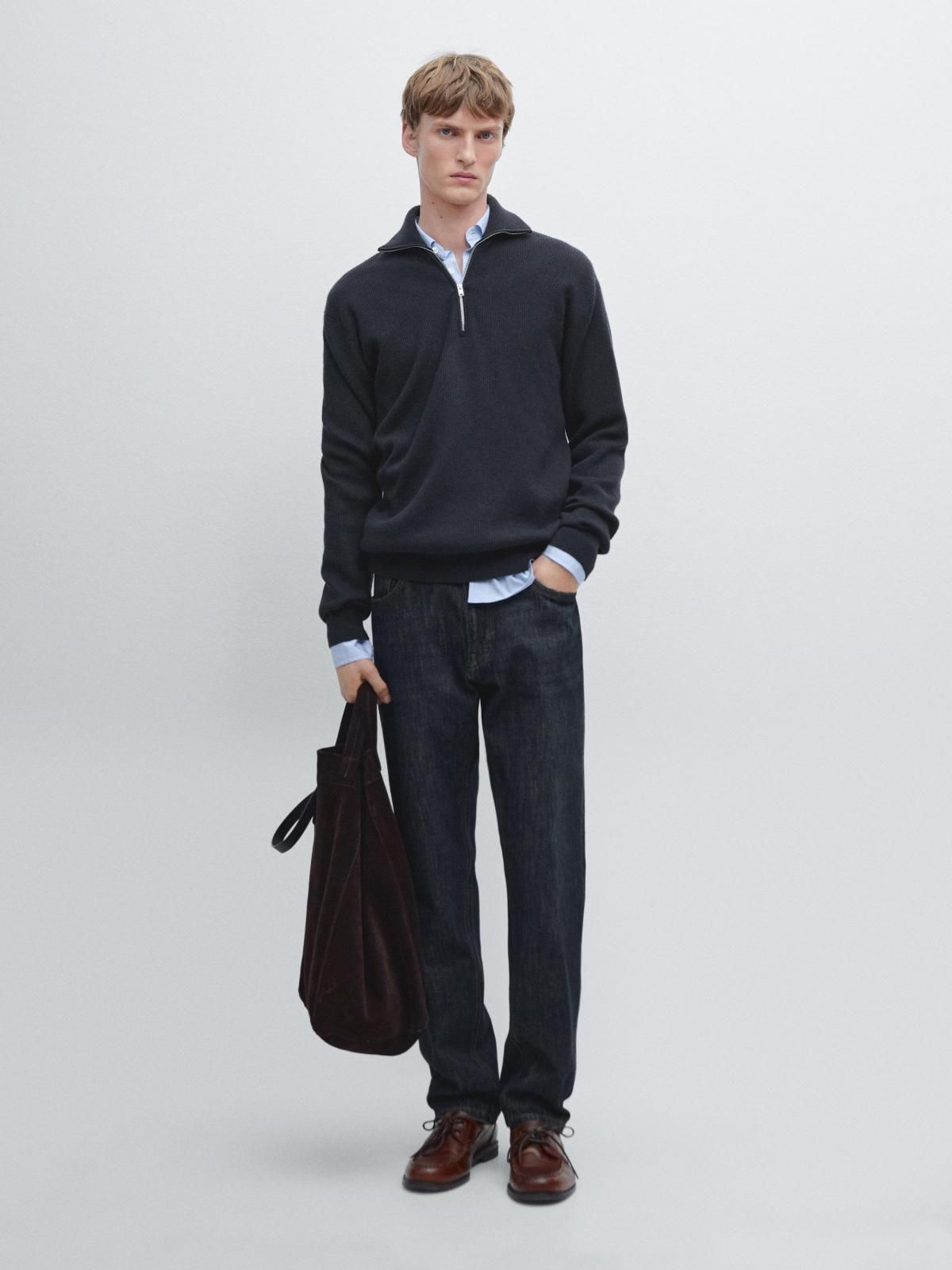 마시모두띠 울 블렌드 하프집업 니트 스웨터 1088/238 NAVY BLUE - 상세 이미지 2
