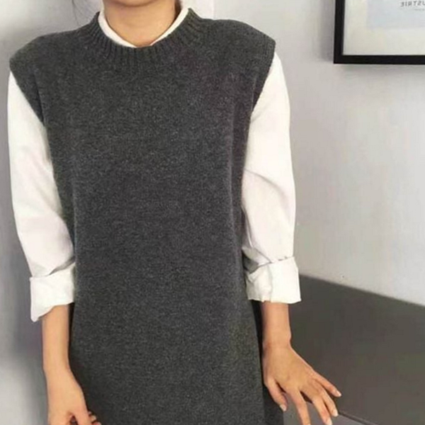 오버핏 여성 니트 조끼 레이어드 여성 롱 조끼 데일리 - 상품 이미지