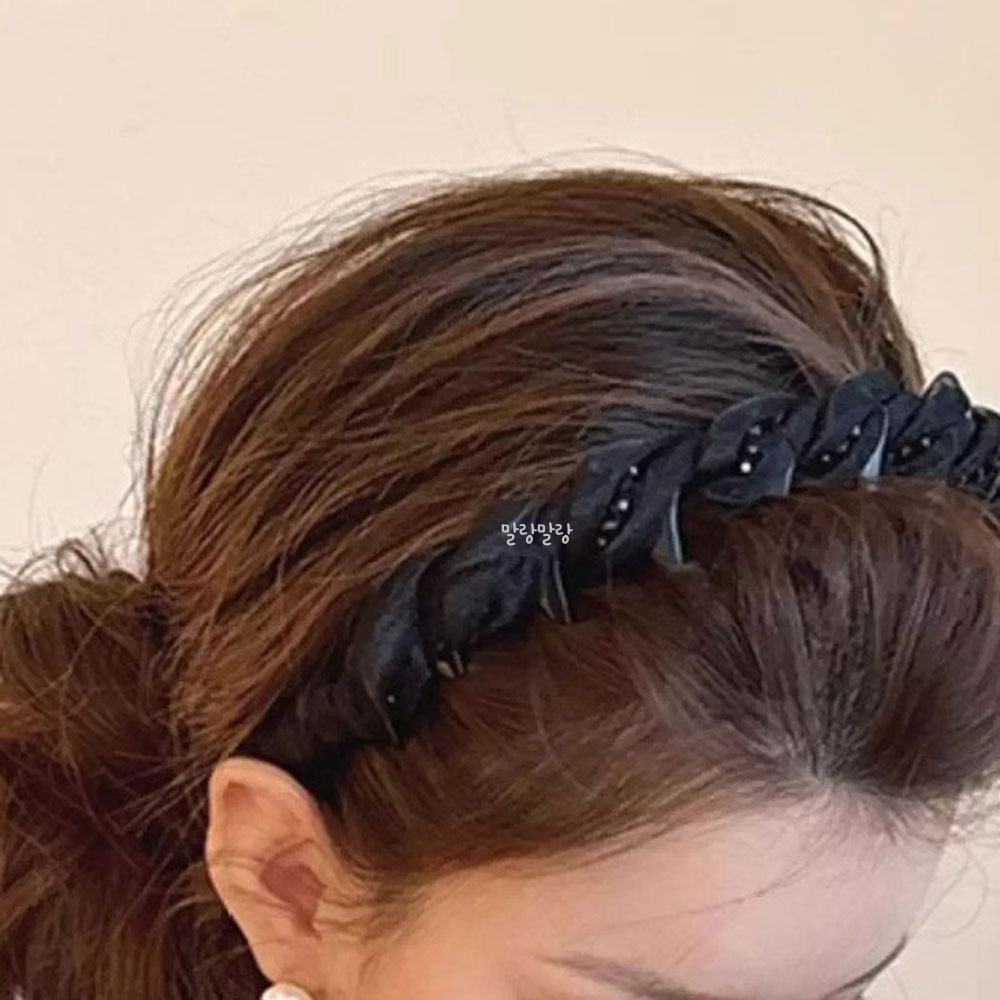 라인스톤 쉬폰 헤어밴드 긴머리 흘러내리지않는 이빨 머리띠 - 상세 이미지 3