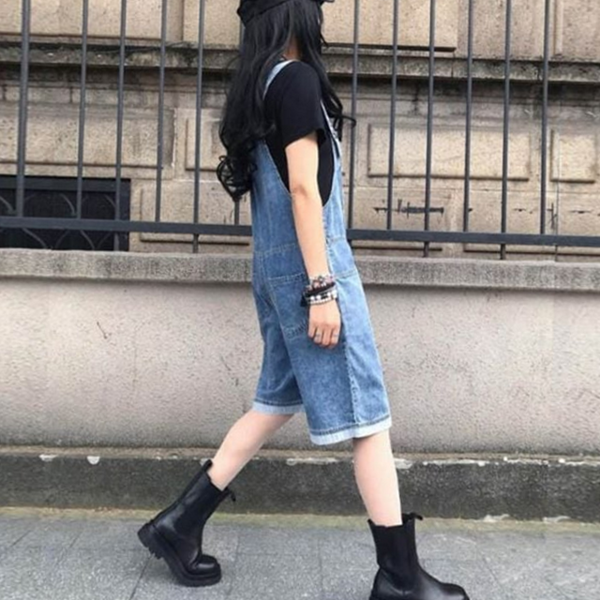 데님 멜빵 반바지 캐주얼 여자 멜빵 오버롤 점프 - 상품 이미지