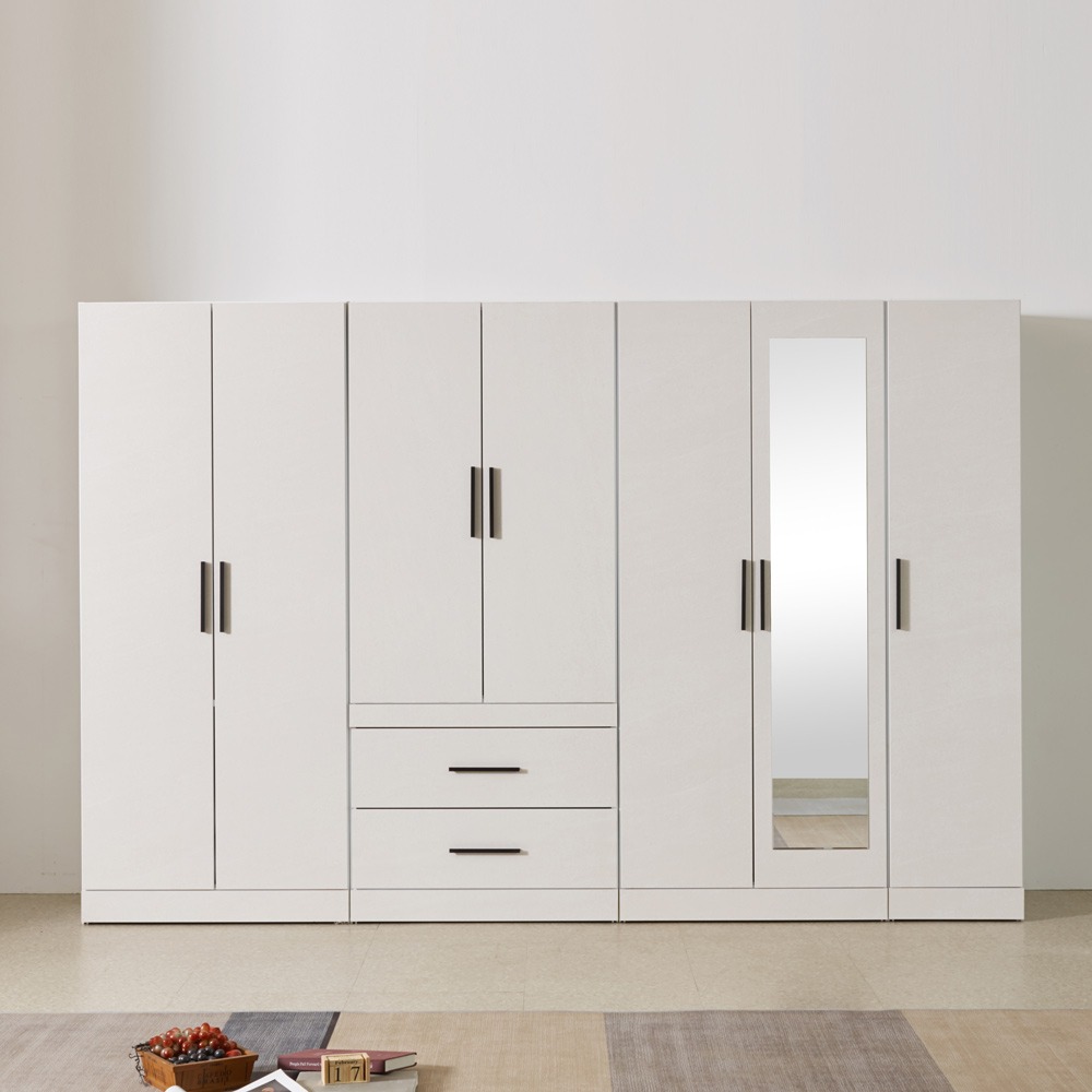 까사홈 모던앤코지 투서랍+옷장+거울+이불장 세트 2840