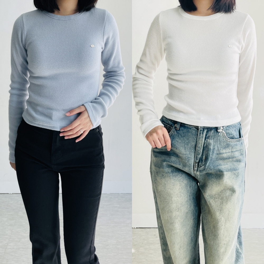 1+1 여성기모티셔츠 크롭 이너 레이어드 랍빠 겨울 티셔츠 - 상품 이미지