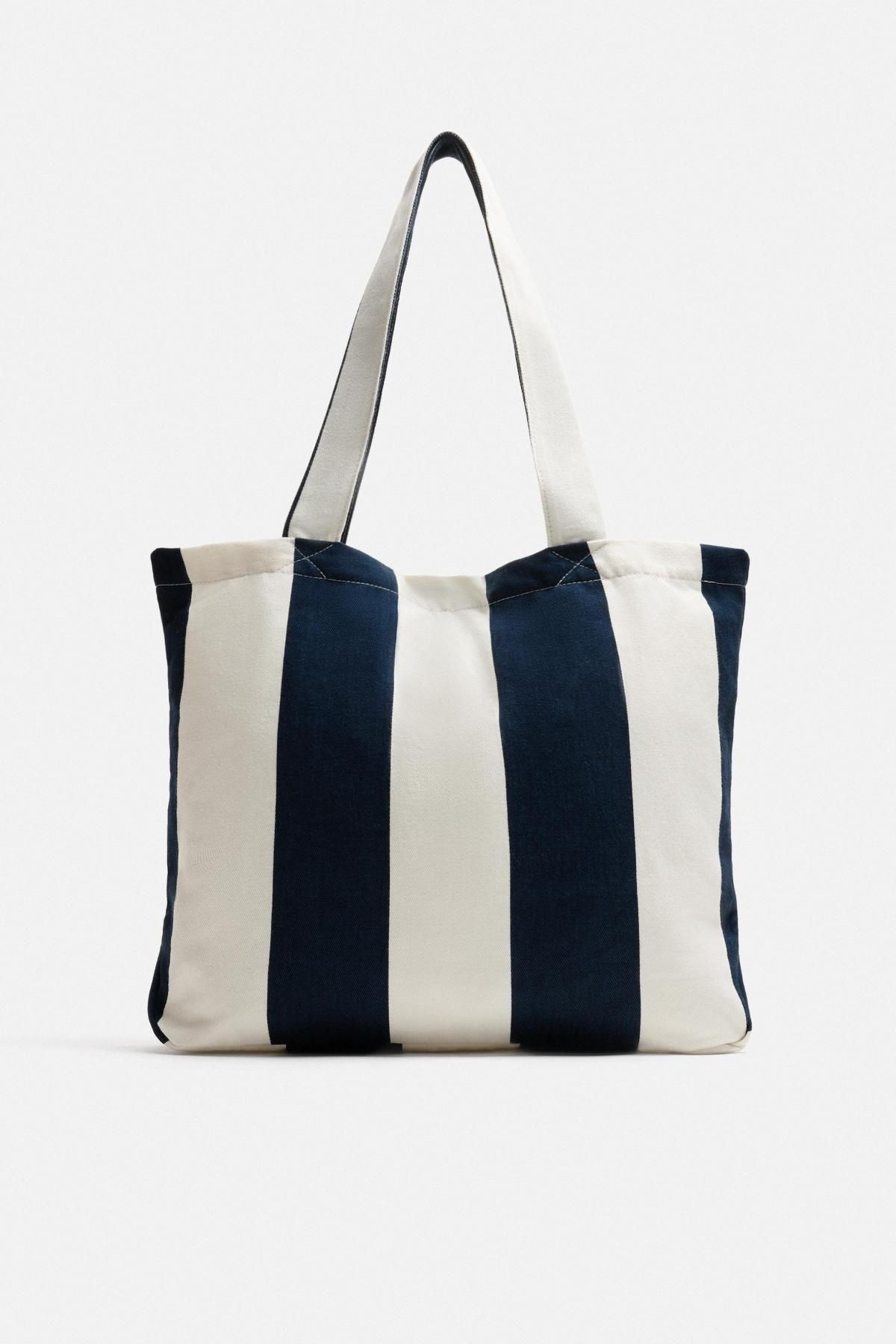 자라 스트라이프 캔버스 에코 토트백 WOVEN SHOPPER BAG 3306/620 BLUE - 상품 이미지