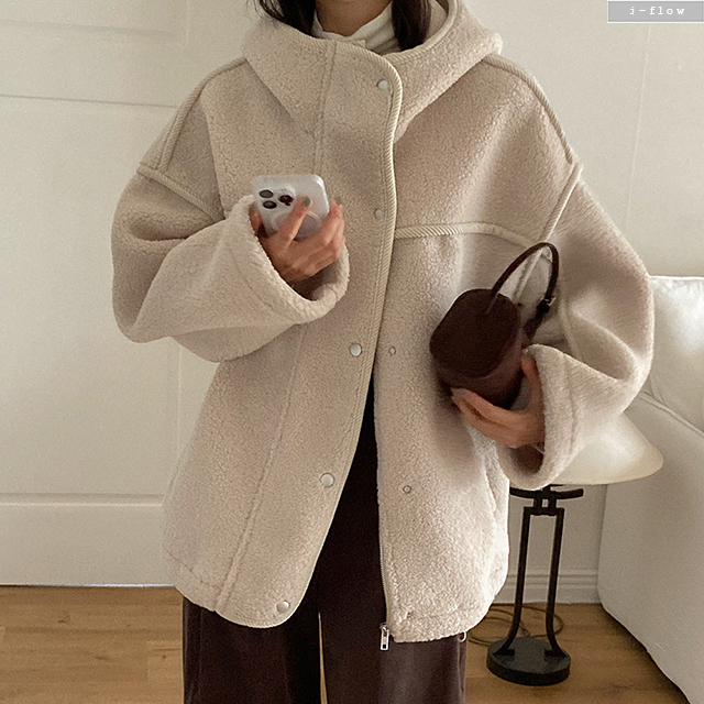 리들 오버핏 후드 덤블 무스탕 3col 겨울 가을 히든지퍼 하프 아방핏 뽀글이 제이플로우 - 상세 이미지 2
