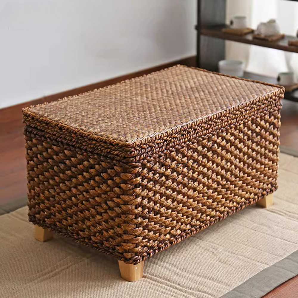 라탄 수납함 빈티지 보관함 대형 박스 위빙 소품 안방 50x30cm - 상품 이미지