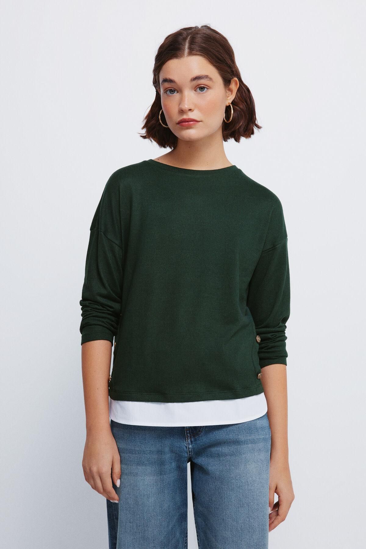 스프링필드 배색 버튼 라운드넥 긴팔 티셔츠 6766041 VERDE - 상품 이미지