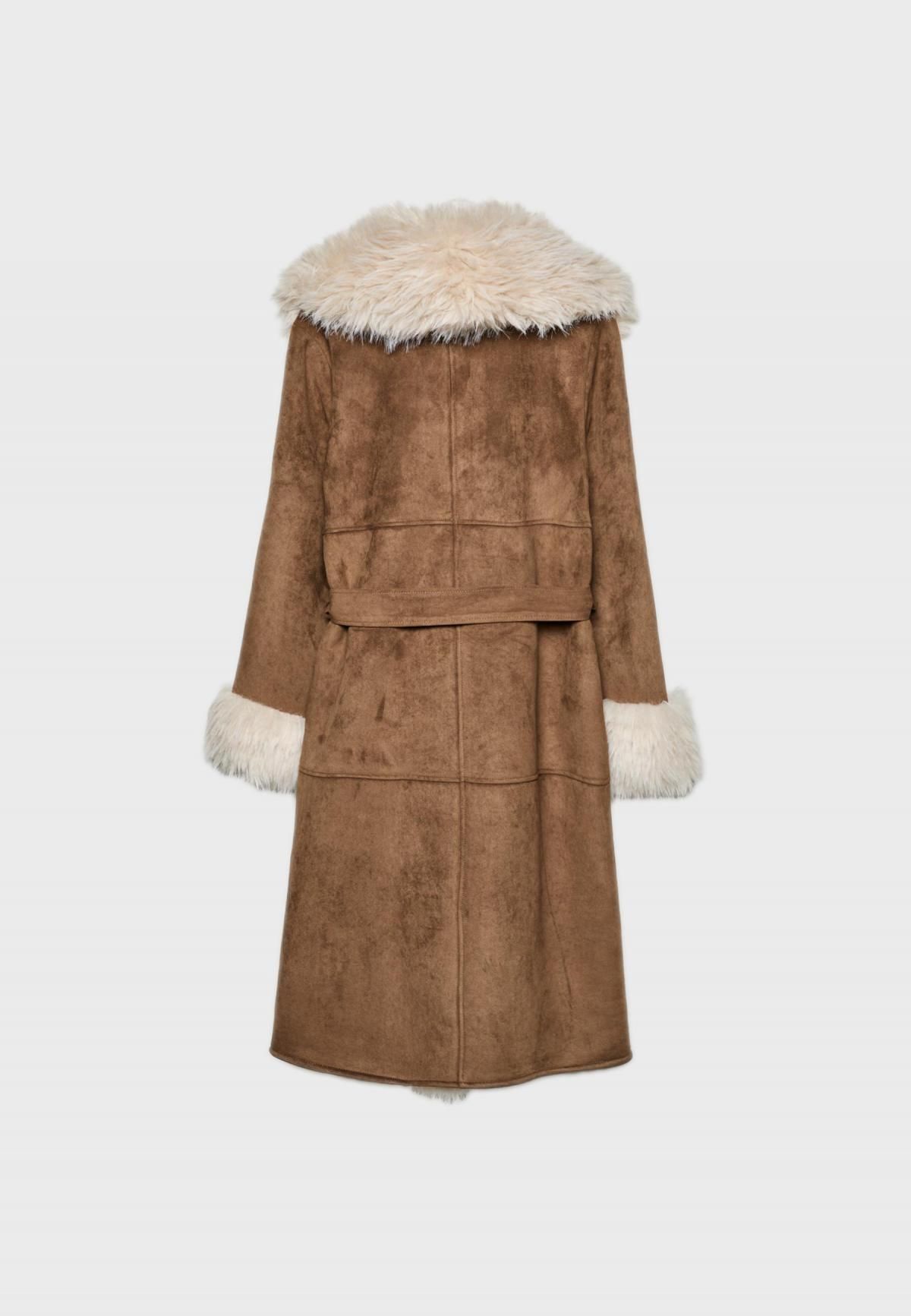 스트라디바리우스 퍼카라 벨트 롱 코트 페이크스웨이드 5884/873 BROWN - 상세 이미지 3