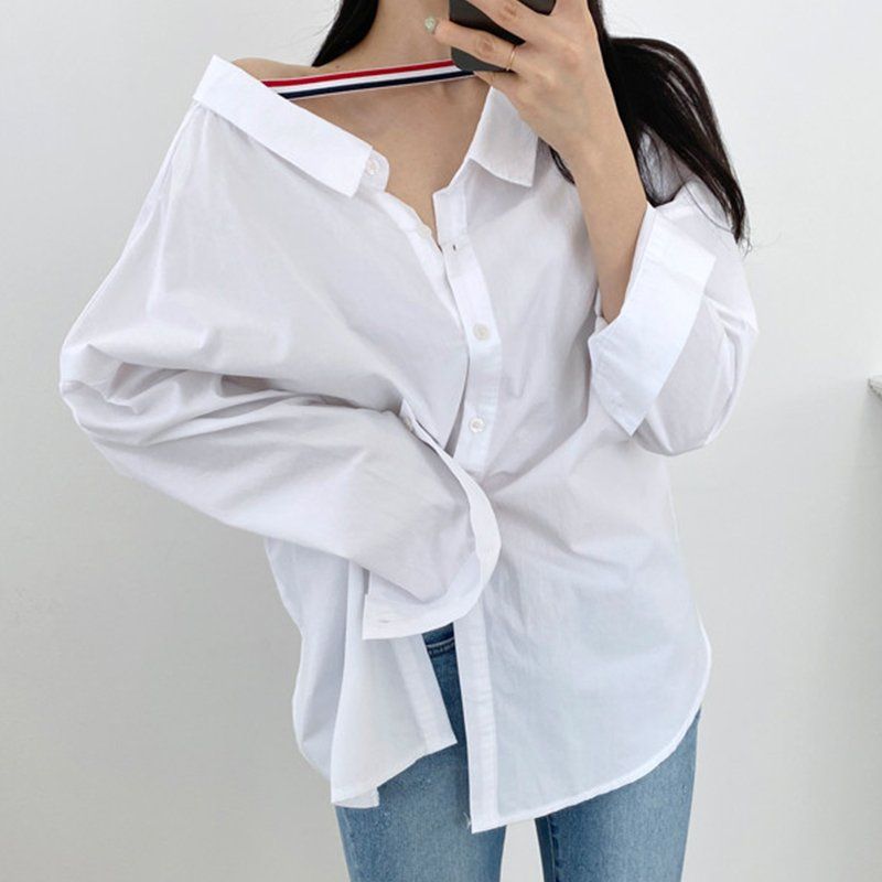 여성 라펠 스트라이프 셔츠 캐주얼 느슨한 긴팔 bying24 - 상세 이미지 2