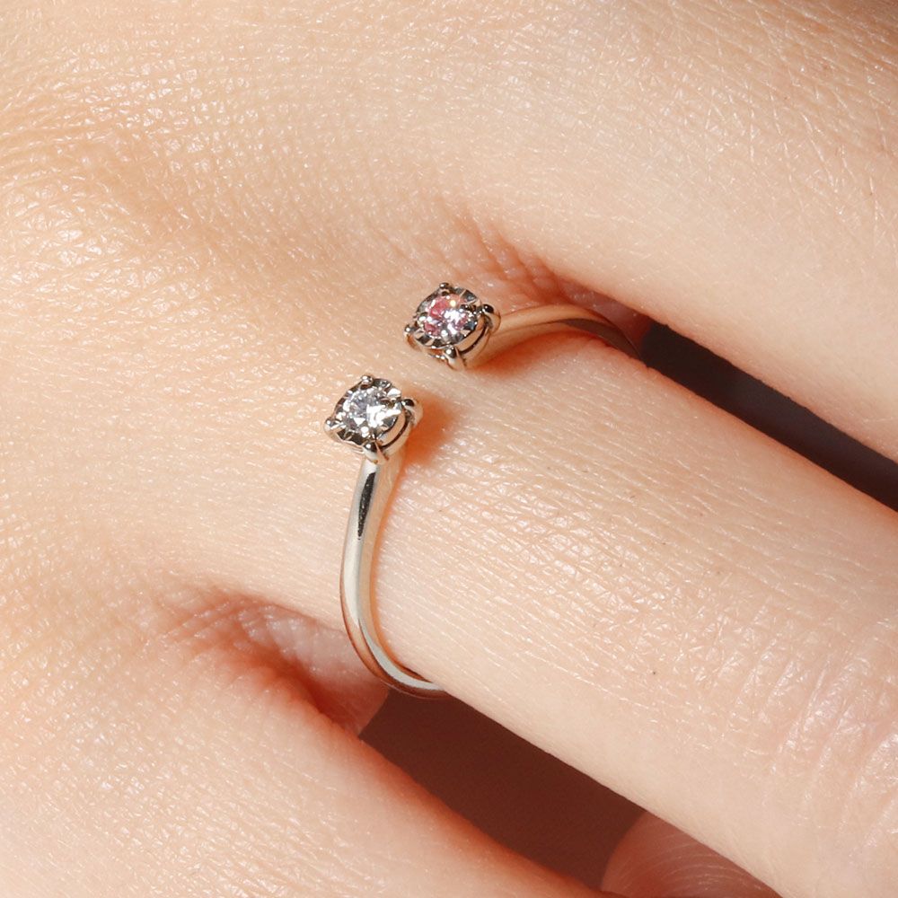 핑크 화이트 랩 다이아 오픈 링 반지 2mm 마디 레이어드 여자 친구 생일 기념일 선물 - 상세 이미지 4