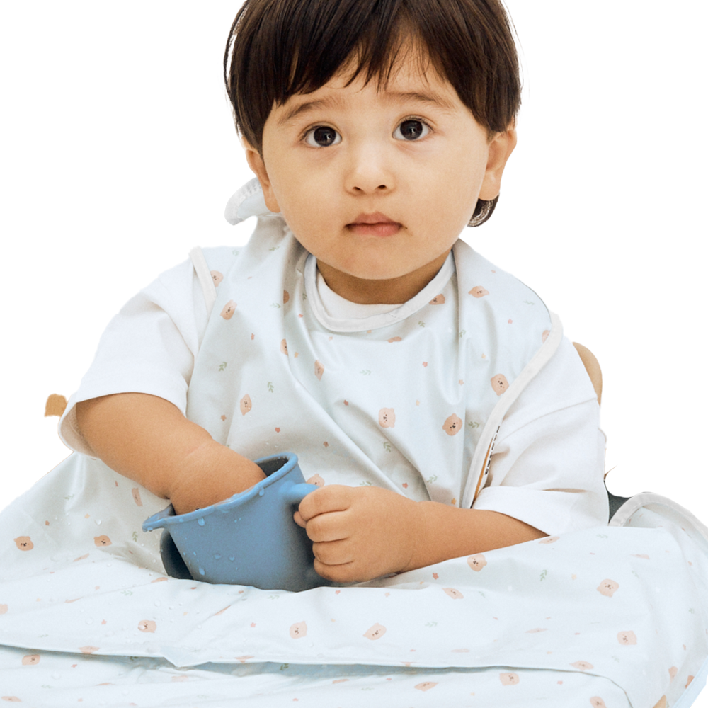 베이비클로 자기주도 턱받이 아기 이유식 가운 식탁일체형 방수 옷 앞치마 나시일반 고래블루