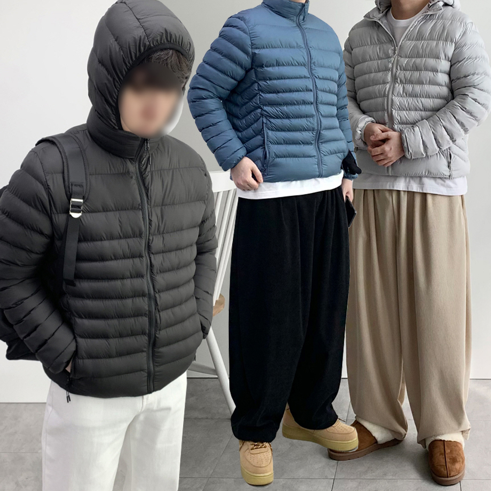 남자경량패딩 남자숏패딩 후드 탈부착 방수 점퍼 - 상품 이미지