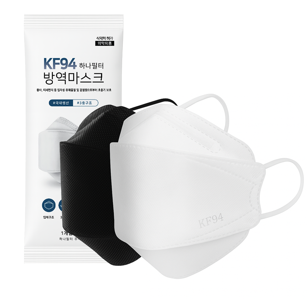하나필터 KF94 국산 대형 황사 방역 일회용 마스크 100매