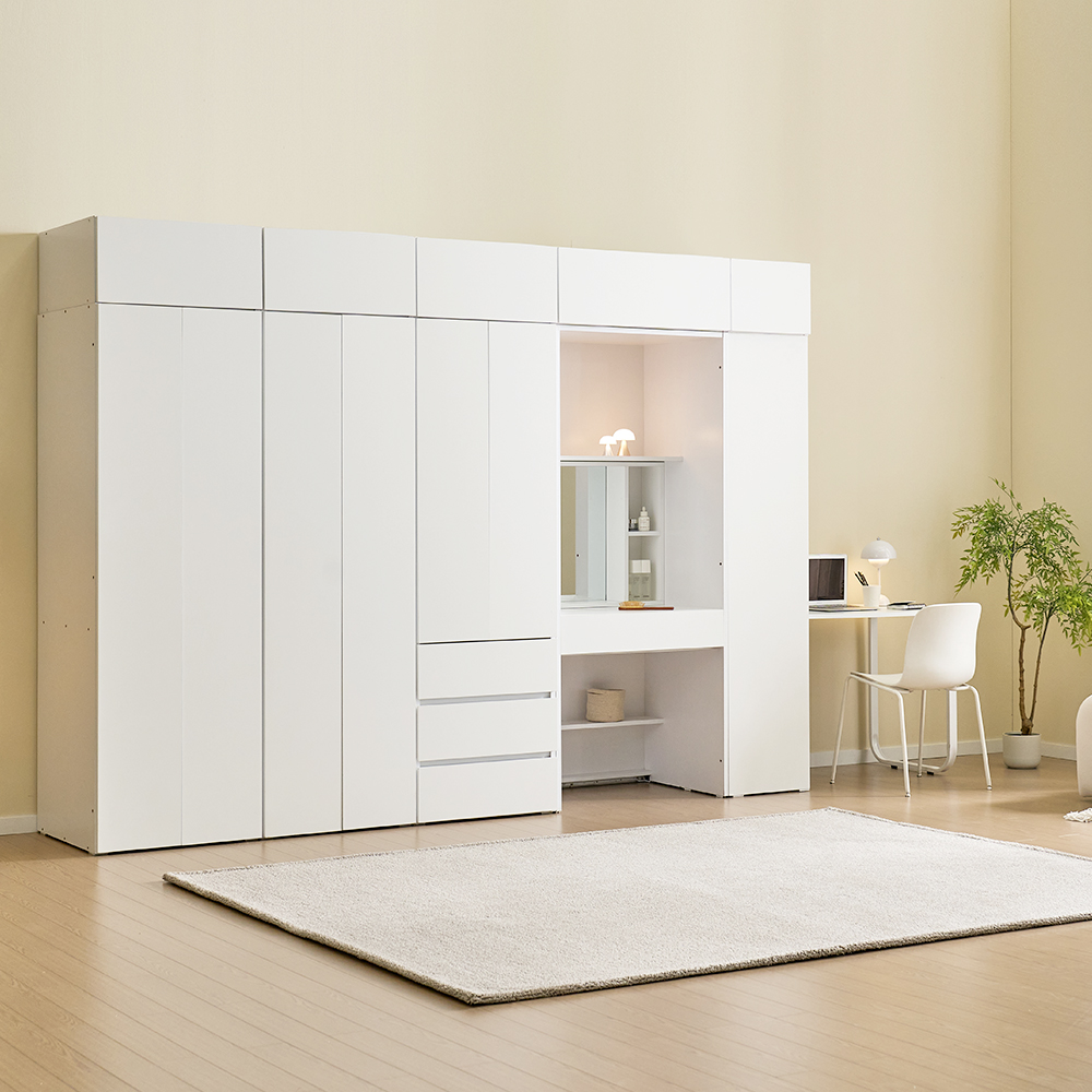 메리골드리빙 글로리 1200 E0 키큰 여닫이 원룸 3단서랍 수납 거울 장 600 옷장 2통