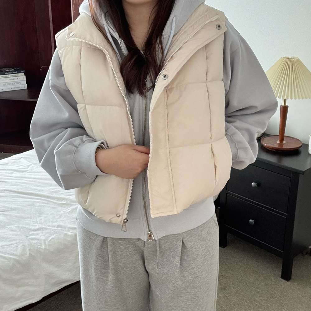 여성숏패딩조끼 하이넥 여성 패딩조끼 - 상세 이미지 4