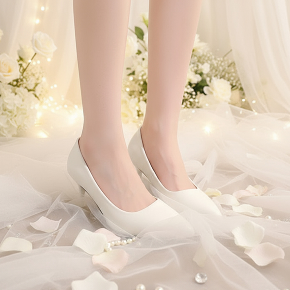 좋으니 빅사이즈 발편한 스틸레토 화이트 미들힐 펌프스 웨딩슈즈 3cm 5cm 255 260 265 - 상세 이미지 5