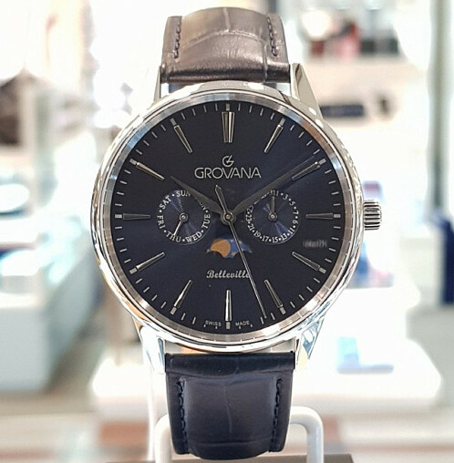 그로바나 벨빌 문페이즈 블루 다이얼 가죽 42mm 이미지 6