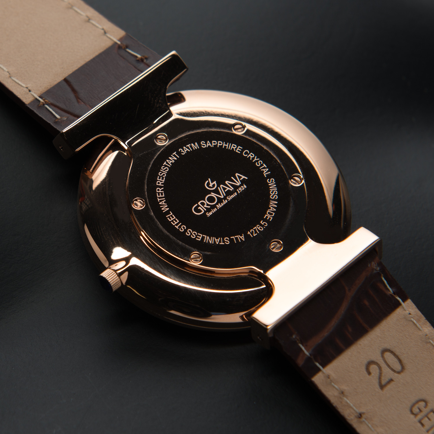그로바나 벨빌 클래식 골드 화이트 로만 다이얼 가죽 38mm - 상세 이미지 3