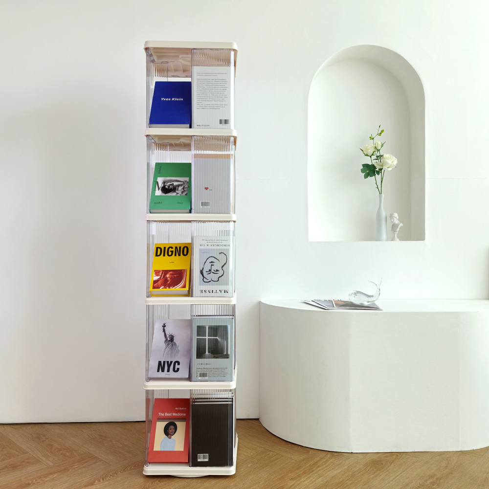 일상드로우 회전책장 회전책꽂이 회전식 회전형 책장 투명 원형 4단