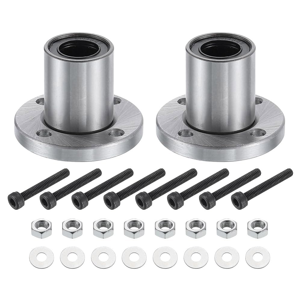 uxcell LMF13U 선형 볼 베어링 14mm 보어 23mm OD 32mm 길이 원형 플랜지 니켈 도금 CNC 기계 3D 프린터 2개용 나사 포함 6mm - 상품 이미지