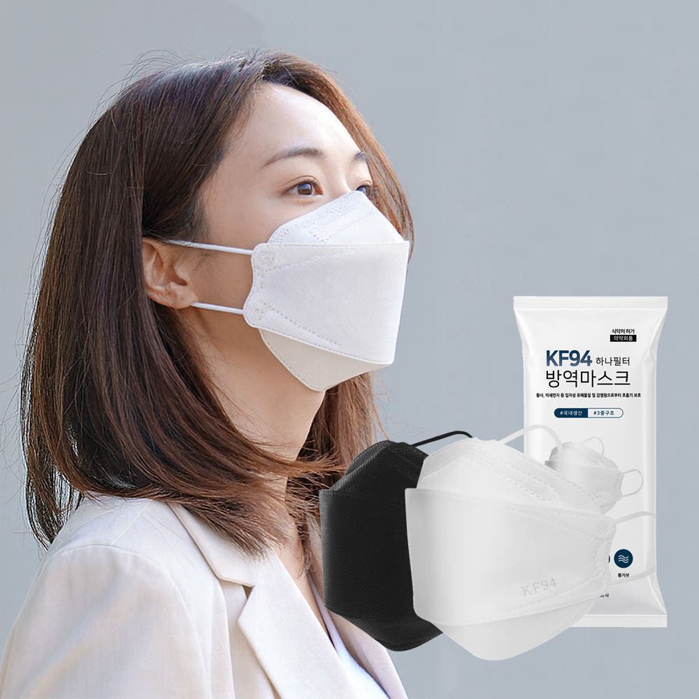 하나필터 KF94 국산 대형 황사 방역 일회용 마스크 100매